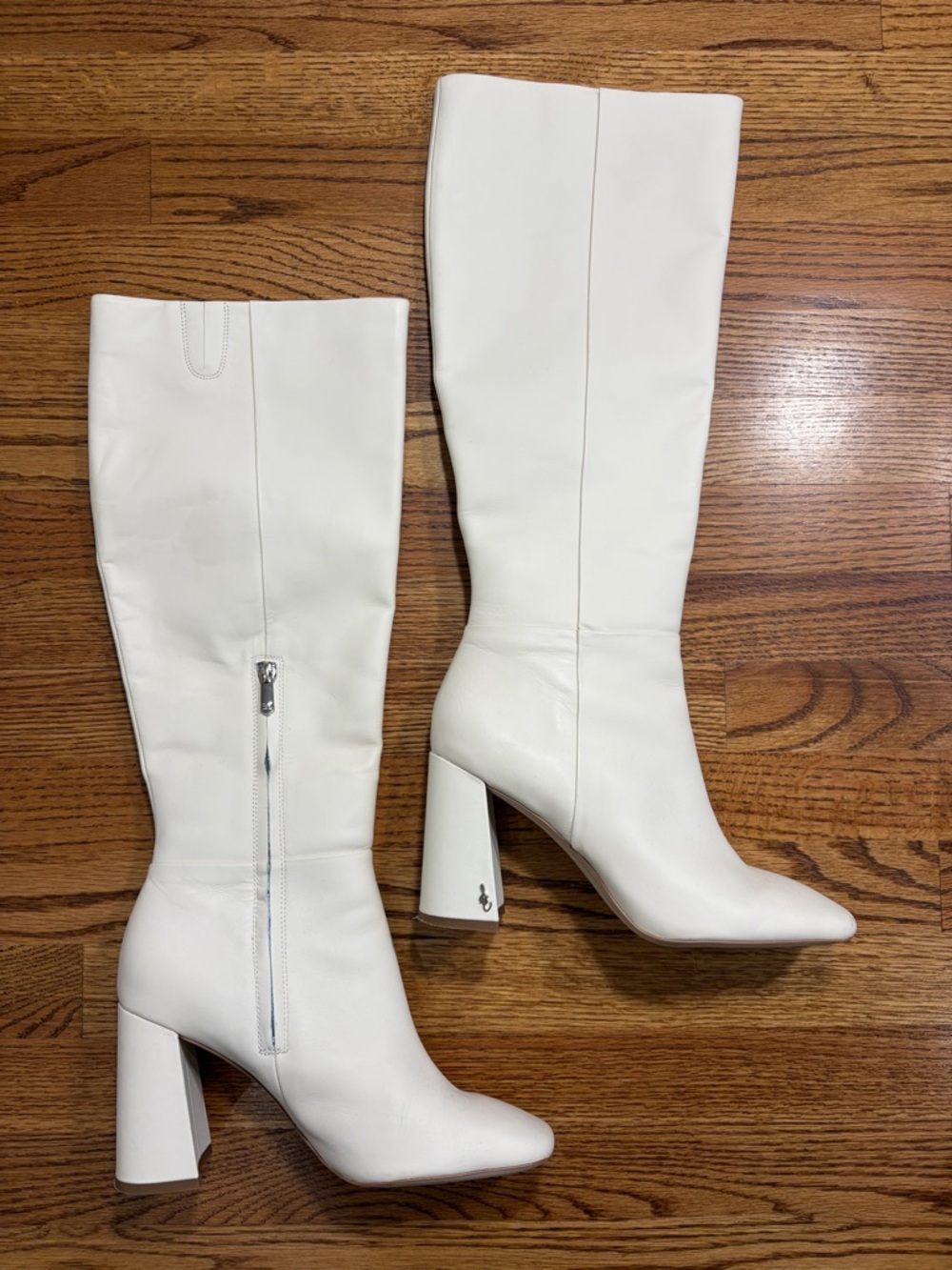 Sam Edelman Knee High 4" Block Heel Ivory Cream Leather Boots (10) - Picture 4 of 10